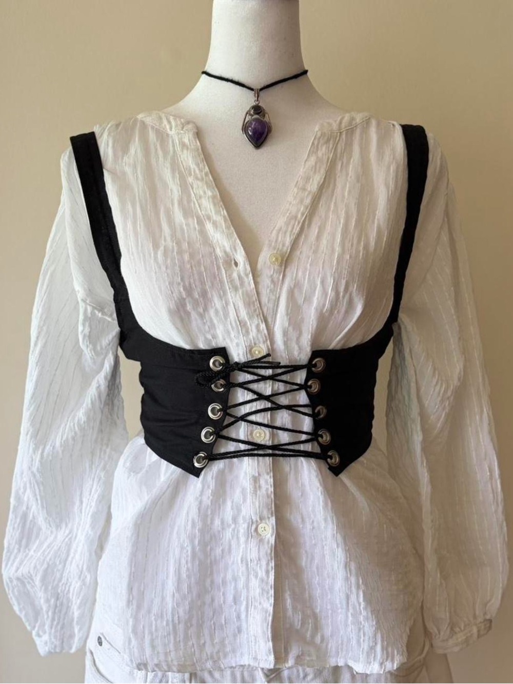 White boho peasant poet button blouse puff sleeve prairie pirate Ann Taylor XS